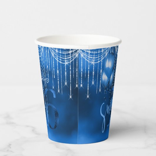 String Lights & Balloons Sweet 16 Dk Blue ID473 Papieren Bekers (Rechts)