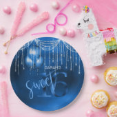 String Lights & Balloons Sweet 16 Dk Blue ID473 Papieren Bordje (Feest)