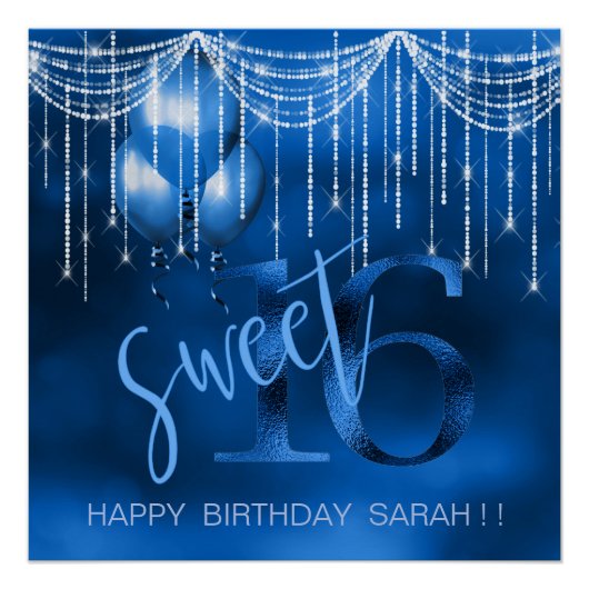 String Lights & Balloons Sweet 16 Dk Blue ID473 Poster (Voorkant)