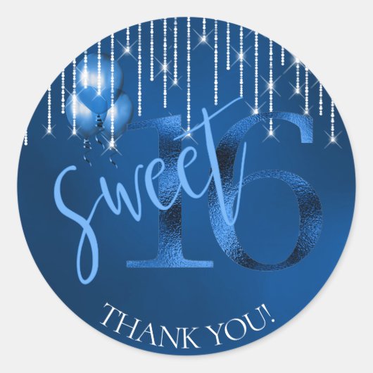 String Lights & Balloons Sweet 16 Dk Blue ID473 Ronde Sticker (Voorkant)
