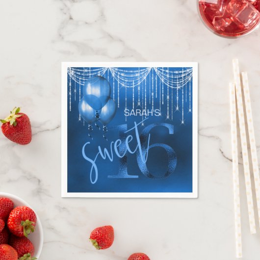 String Lights & Balloons Sweet 16 Dk Blue ID473 Servet (Insitu)