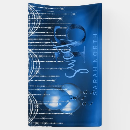 String Lights & Balloons Sweet 16 Dk Blue ID473 Spandoek (Verticaal)