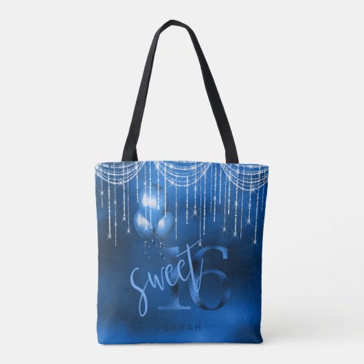 String Lights & Balloons Sweet 16 Dk Blue ID473 Tote Bag (Achterkant)