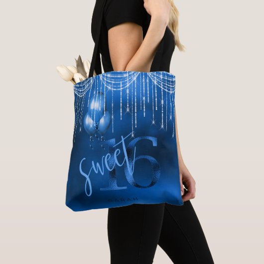 String Lights & Balloons Sweet 16 Dk Blue ID473 Tote Bag (Dichtbij)