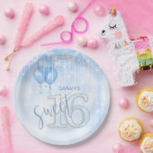 String Lights & Balloons Sweet 16 Lt. Blue ID473 Papieren Bordje (Feest)