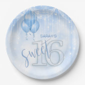 String Lights & Balloons Sweet 16 Lt. Blue ID473 Papieren Bordje (Voorkant)