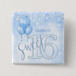 String Lights & Balloons Sweet 16 Lt. Blue ID473 Vierkante Button 5,1 Cm