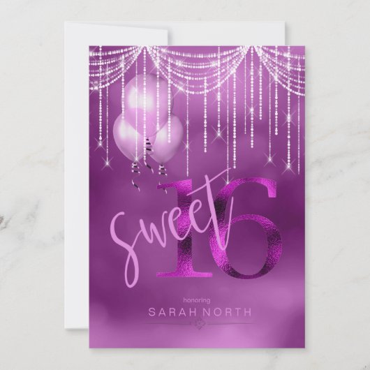 String Lights & Balloons Sweet 16 Orchid ID473 Kaart (Voorkant)