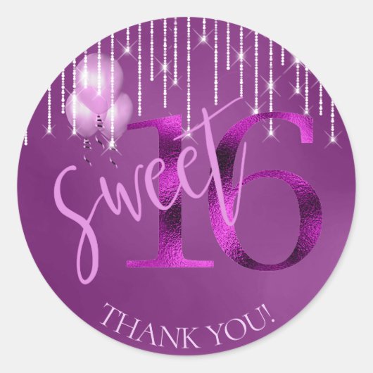 String Lights & Balloons Sweet 16 Orchid ID473 Ronde Sticker (Voorkant)