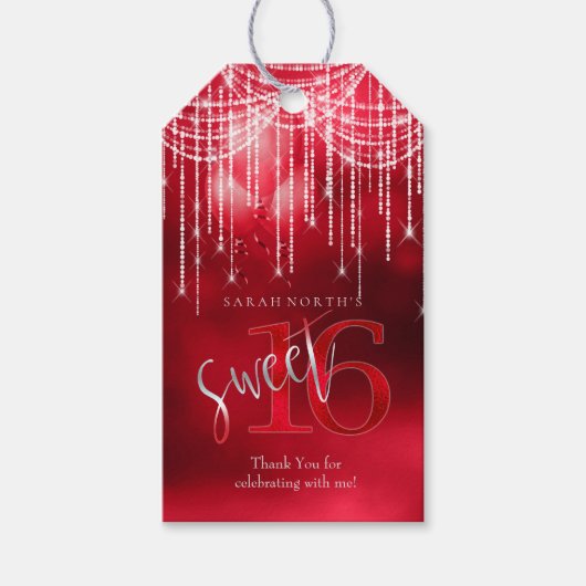 String Lights & Balloons Sweet 16 Red ID473 Cadeaulabel (Voorkant)