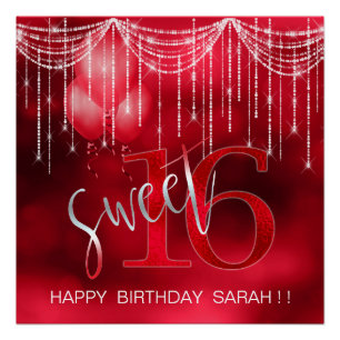 String Lights & Balloons Sweet 16 Red ID473 Perfect Poster