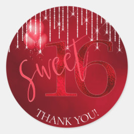 String Lights & Balloons Sweet 16 Red ID473 Ronde Sticker