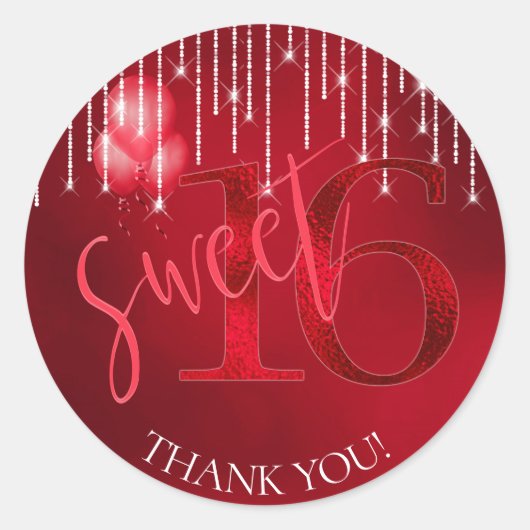 String Lights & Balloons Sweet 16 Red ID473 Ronde Sticker (Voorkant)