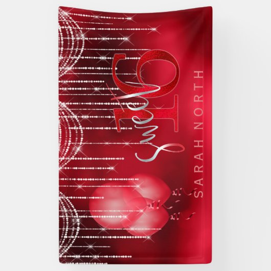 String Lights & Balloons Sweet 16 Red ID473 Spandoek (Verticaal)