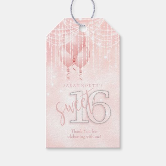 String Lights & Balloons Sweet 16 Roos Gold ID473 Cadeaulabel (Voorkant)