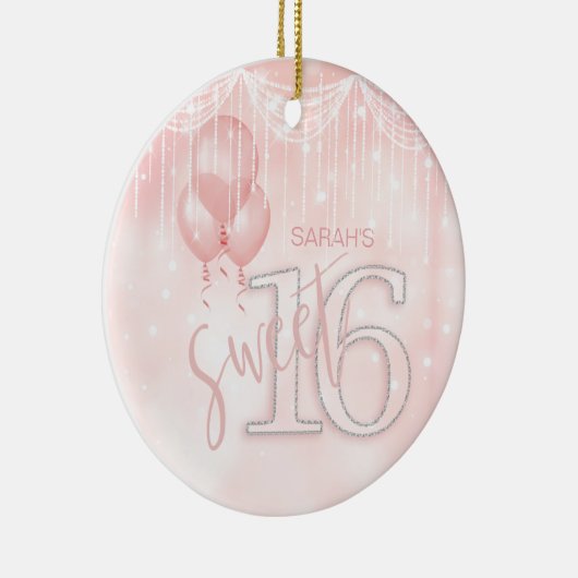 String Lights & Balloons Sweet 16 Roos Gold ID473 Keramisch Ornament (Rechts)
