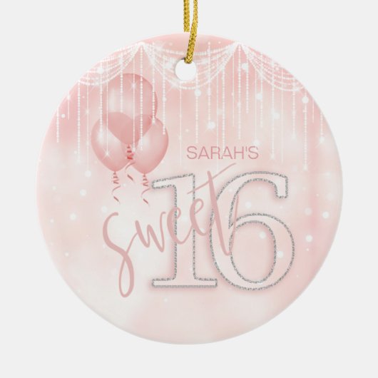 String Lights & Balloons Sweet 16 Roos Gold ID473 Keramisch Ornament (Voorkant)