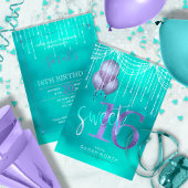 String Lights & Balloons Sweet 16 TealPurple ID473 Kaart