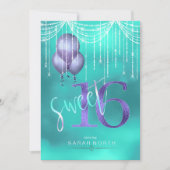 String Lights & Balloons Sweet 16 TealPurple ID473 Kaart (Voorkant)
