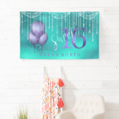 String Lights & Balloons Sweet 16 TealPurple ID473 Spandoek (Insitu)