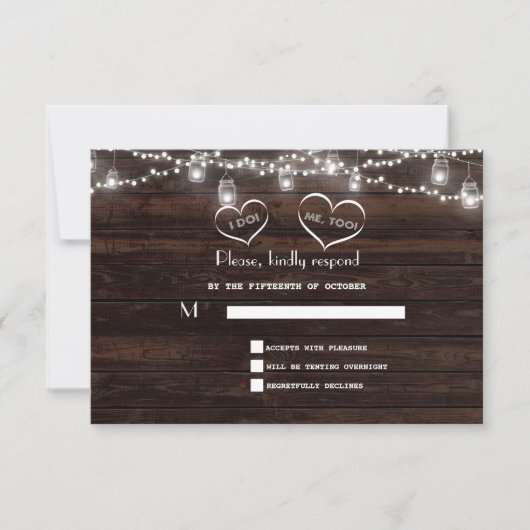 String Lights Barn Mason Jar BBQ Wedding RSVP Kaartje (Voorkant)