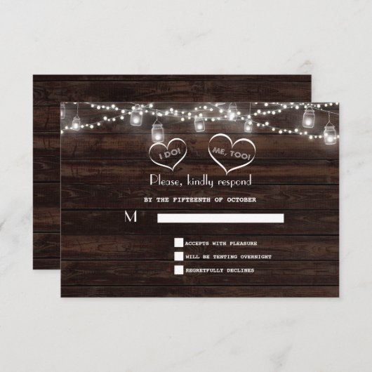 String Lights Barn Mason Jar BBQ Wedding RSVP Kaartje (Voorkant / Achterkant)