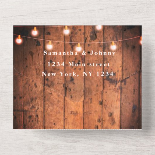 String Lights Barn Rustic Land All In One Uitnodiging (Achterkant)