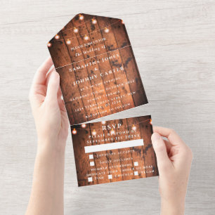 String Lights Barn Rustic Land All In One Uitnodiging