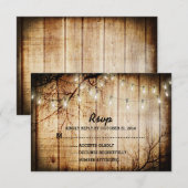 String Lights  Barn Wood Wedding RSVP Kaartje (Voorkant / Achterkant)