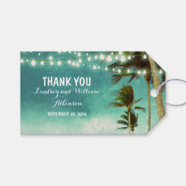 String Lights Beach Palms Ombre Blauwgroen bruilof Cadeaulabel