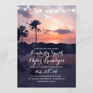 String Lights Beach Palms Sunset Weddenschap Kaart