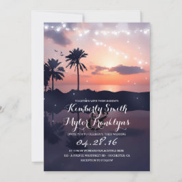String Lights Beach Palms Sunset Wedding Kaart