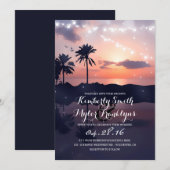 String Lights Beach Palms Sunset Wedding Kaart (Voorkant / Achterkant)