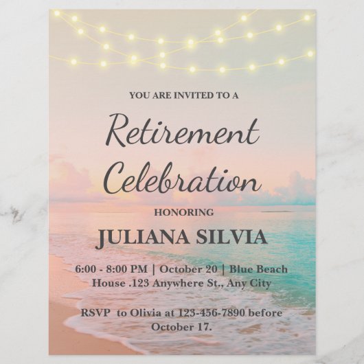 String Lights Beach Retirement Party Flyer (Voorkant)
