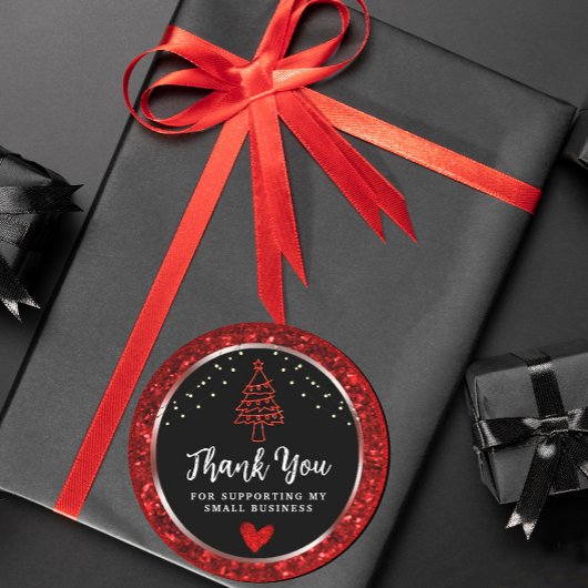 String Lights Bedankt Zwart en Rood Ronde Sticker