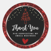 String Lights Bedankt Zwart en Rood Ronde Sticker (Voorkant)