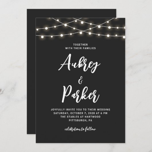 String Lights BEWERKBARE KLEUR Bruiloft uitnodigin Kaart (Voorkant / Achterkant)