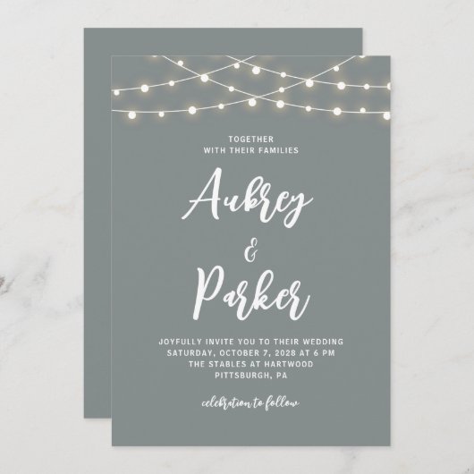 String Lights BEWERKBARE KLEUR Bruiloft uitnodigin Kaart (Voorkant / Achterkant)