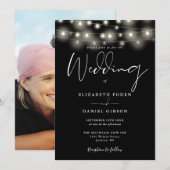 String Lights Black And White Photo Wedding Kaart (Voorkant / Achterkant)