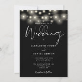 String Lights Black And White QR Code Wedding Kaart (Voorkant)
