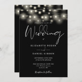String Lights Black And White QR Code Wedding Kaart (Voorkant / Achterkant)
