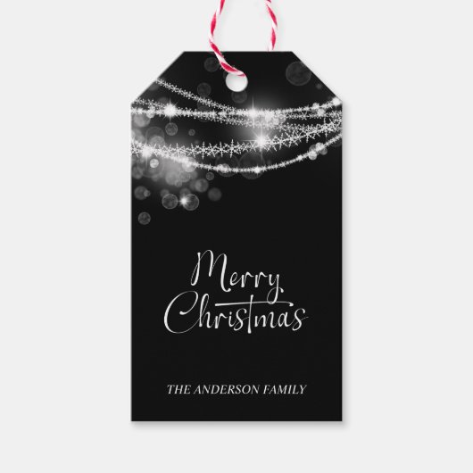 String Lights Black Christmas Cadeaulabel (Voorkant)