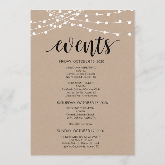 String Lights, Black, Dingen om te doen, reiskaart Programmakaart (Achterkant)