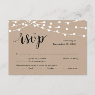 String Lights, Black font Color, Wedding RSVP-kaar Informatiekaartje