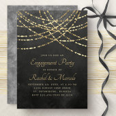 String Lights Black Gold Engagement Party Kaart