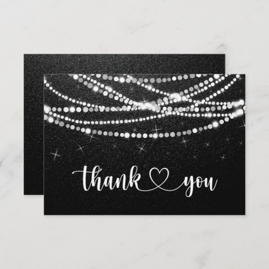 String Lights Black White Flat - Hartelijk dank Bedankkaart (Voorkant / Achterkant)
