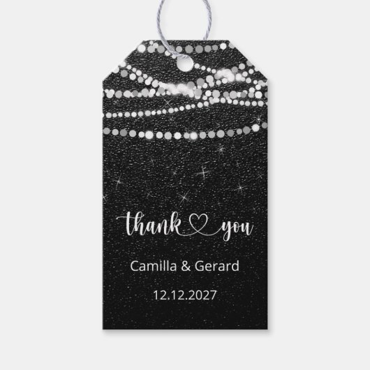 String Lights Black White Hartelijk dank Label cad Cadeaulabel (Voorkant)