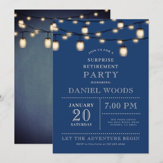 String Lights Blauw Verrassing Pensioen Partij Kaart (Voorkant / Achterkant)