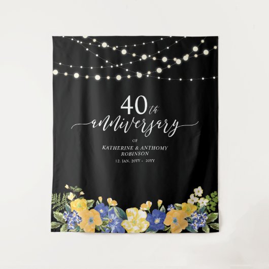 String Lights & Bloemen 40e Huwelijksjubileum Wandkleed (Voorkant)