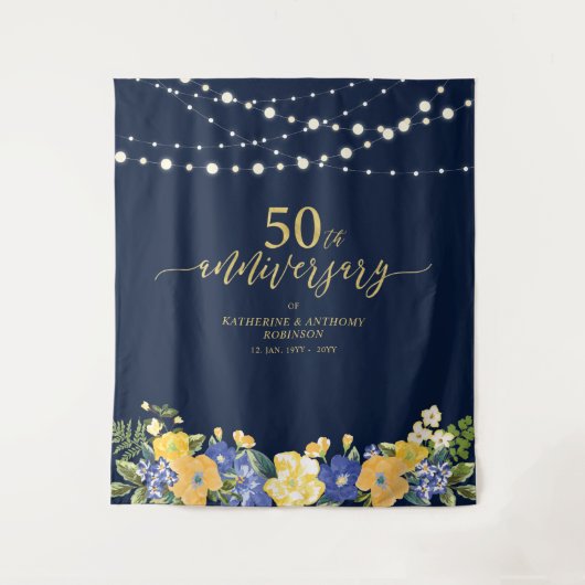 String Lights & Bloemen 50ste huwelijksjubileum T Wandkleed (Voorkant)